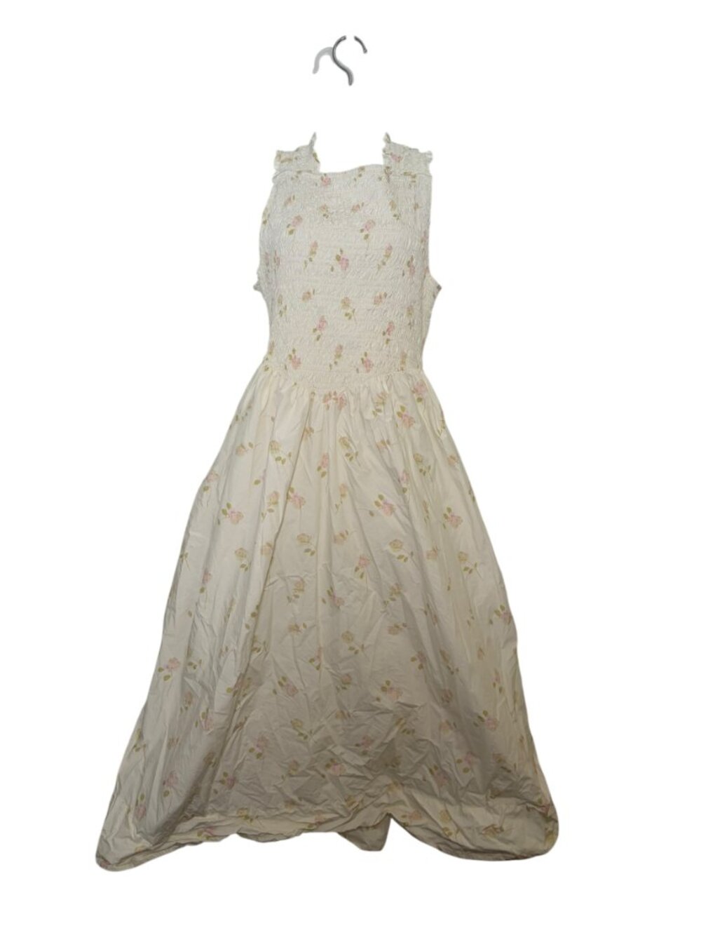 Ganni Smocked Floral Midi Dress Cotton EU 42 US 10 12 Open Back - Picture 2 of 9
